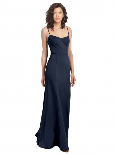 Marinha Negra Bainha Decote Alto Crepe Esticado Longo Formais Vestidos de Madrinha / Vestidos de Festa Outlet