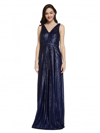 Marinha Negra Bainha Decote V Lantejoulas Longo Formais Vestidos de Madrinha / Vestidos de Festa Outlet