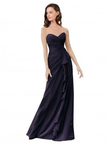 Marinha Negra Chiffon Bainha Amor Longo Vestidos de Madrinha Outlet