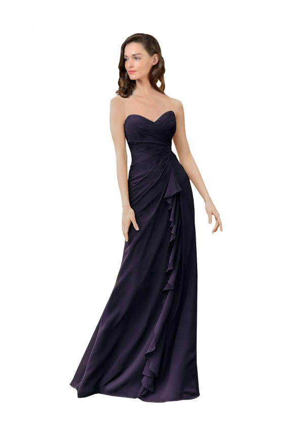 Marinha Negra Chiffon Bainha Amor Longo Vestidos de Madrinha Outlet