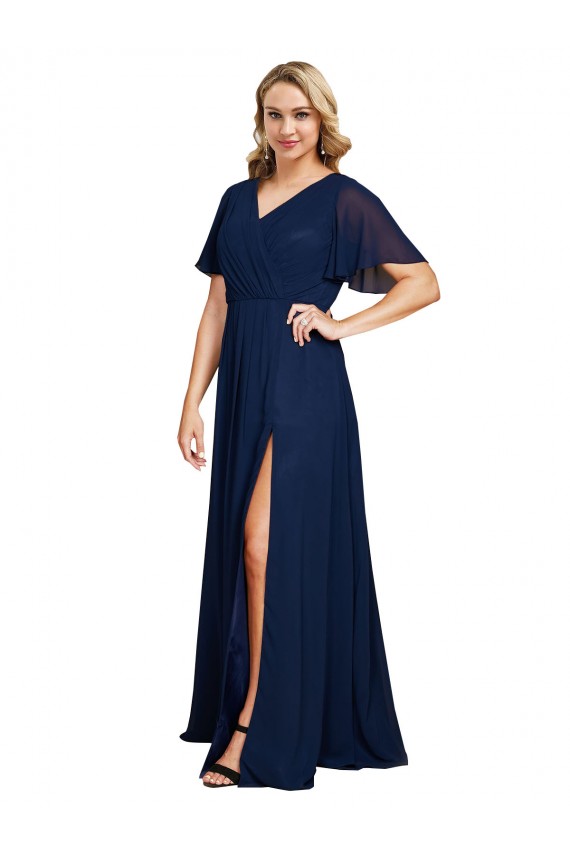 Marinha Negra Chiffon Linha A Decote V Longo Formais Vestidos de Madrinha / Vestidos de Noite / Vestidos de Festa Outlet