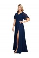 Marinha Negra Chiffon Linha A Decote V Longo Formais Vestidos de Madrinha / Vestidos de Noite / Vestidos de Festa Outlet