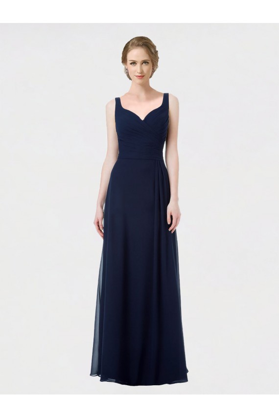 Marinha Negra Chiffon Linha A Lombar Amor Longo Vestidos de Madrinha Outlet