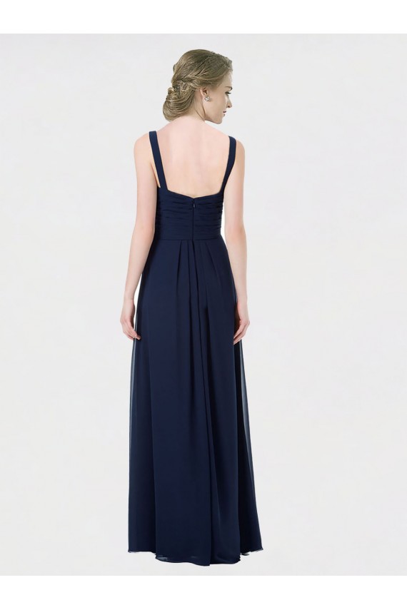Marinha Negra Chiffon Linha A Lombar Amor Longo Vestidos de Madrinha Outlet