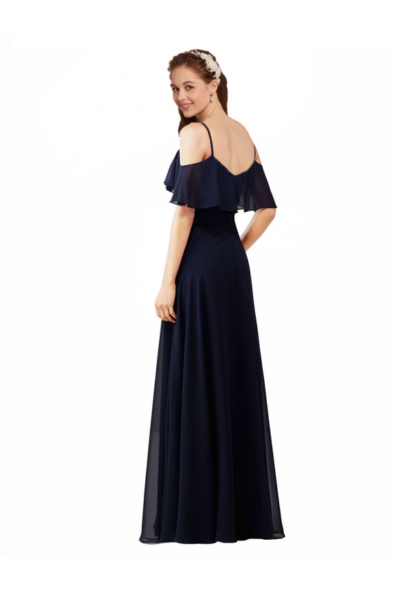 Marinha Negra Chiffon Linha A Sem Mangas Fora do Ombro Longo Vestidos de Madrinha Outlet