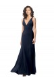 Marinha Negra Crepe Esticado Linha A Costas em V Decote Alto Longo Formais Vestidos de Madrinha / Vestidos de Noite / Vestidos de Festa Outlet