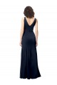 Marinha Negra Crepe Esticado Linha A Costas em V Decote Alto Longo Formais Vestidos de Madrinha / Vestidos de Noite / Vestidos de Festa Outlet