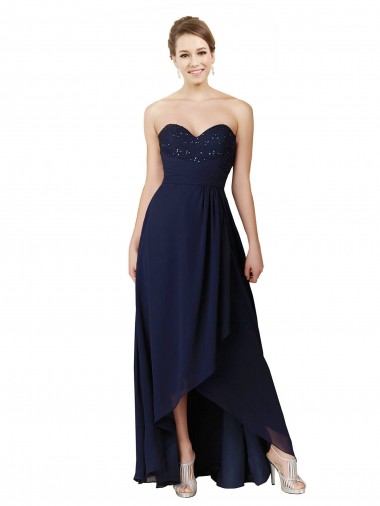 Marinha Negra Linha A Amor Alto Baixo Chiffon Alto Baixo, Longo Alto Baixo Vestidos de Madrinha Outlet