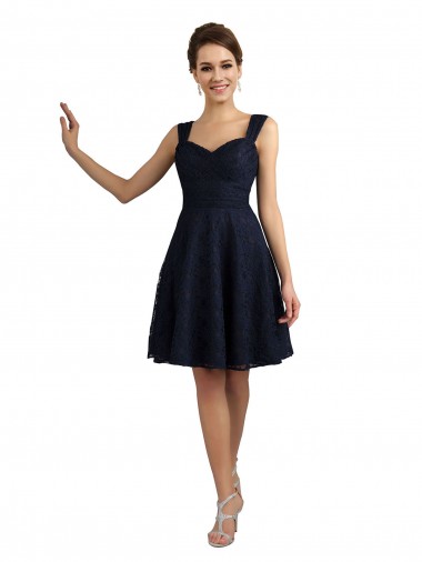 Marinha Negra Linha A Amor Renda Curto Vestidos de Madrinha / Vestidos de Cocktail Outlet