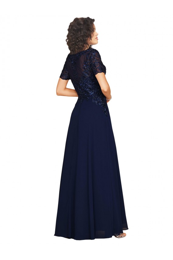 Marinha Negra Linha A Decote redondo Chiffon Longo Vestidos de Madrinha / Vestidos de Festa Outlet