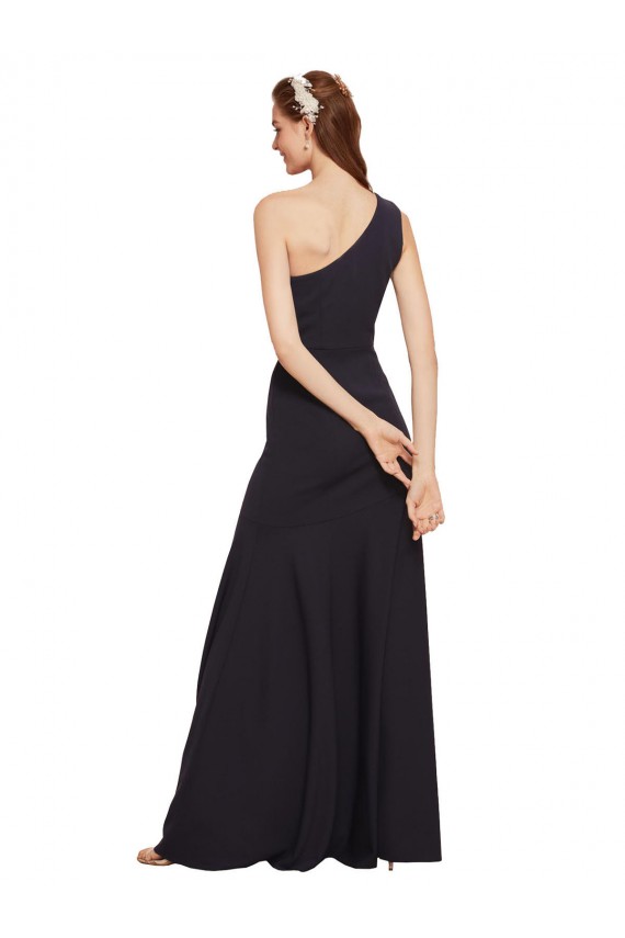 Marinha Negra Linha A Um Ombro Crepe Esticado Longo Formais Vestidos de Madrinha / Vestidos de Festa Outlet