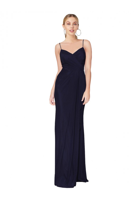 Marinha Negra Sereia Alças finas Chiffon Longo Formais Vestidos de Madrinha / Vestidos de Festa Outlet