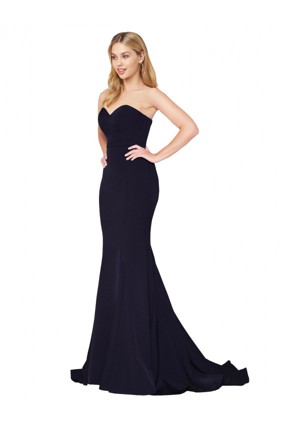 Marinha Negra Sereia Amor Comboio Varredela Crepe Esticado Longo Formais Vestidos de Madrinha / Vestidos de Festa Outlet
