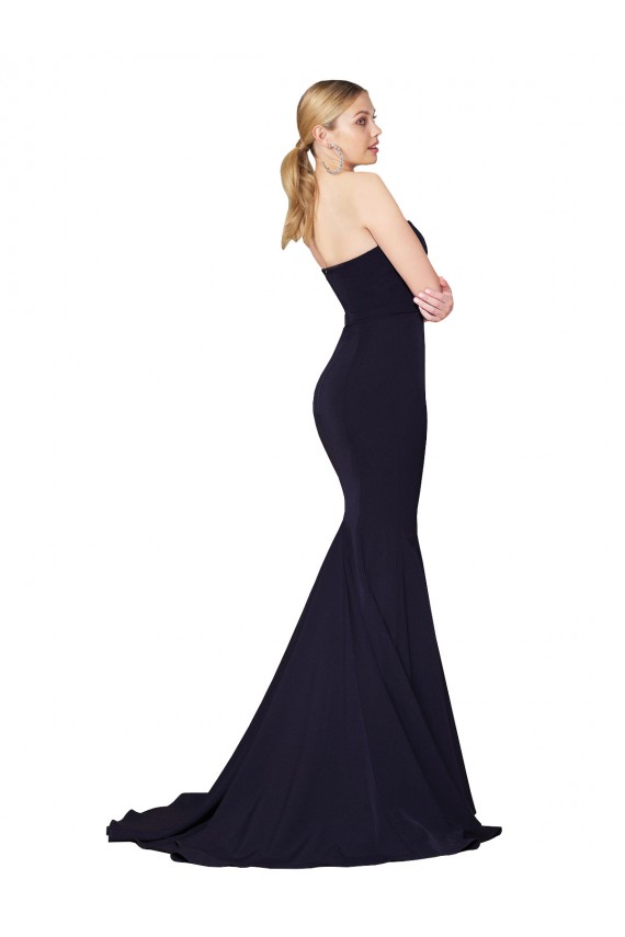 Marinha Negra Sereia Amor Comboio Varredela Crepe Esticado Longo Formais Vestidos de Madrinha / Vestidos de Festa Outlet