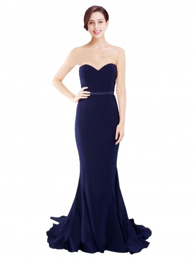 Marinha Negra Sereia Amor Comboio Varredela Crepe Esticado Longo Vestidos de Madrinha / Vestidos de Festa Outlet