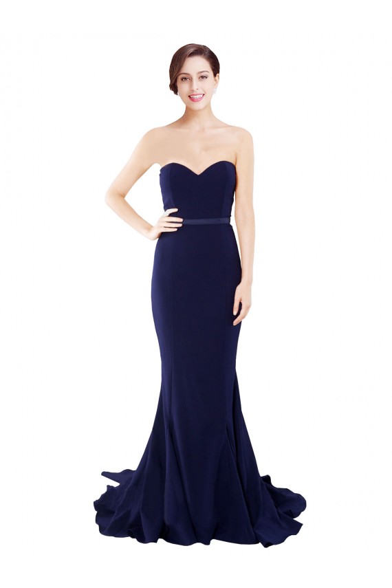 Marinha Negra Sereia Amor Comboio Varredela Crepe Esticado Longo Vestidos de Madrinha / Vestidos de Festa Outlet