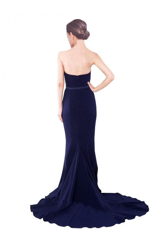 Marinha Negra Sereia Amor Comboio Varredela Crepe Esticado Longo Vestidos de Madrinha / Vestidos de Festa Outlet
