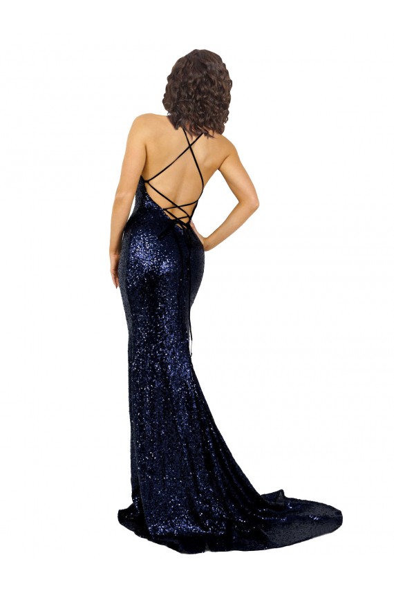 Marinha Negra Sereia Decote V Lantejoulas Longo Formais Vestidos de Madrinha / Vestidos de Festa Outlet