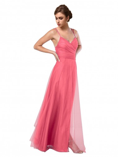 Melancia Linha A Alças finas Tule Longo Vestidos de Madrinha Outlet