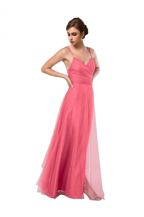 Melancia Linha A Alças finas Tule Longo Vestidos de Madrinha Outlet
