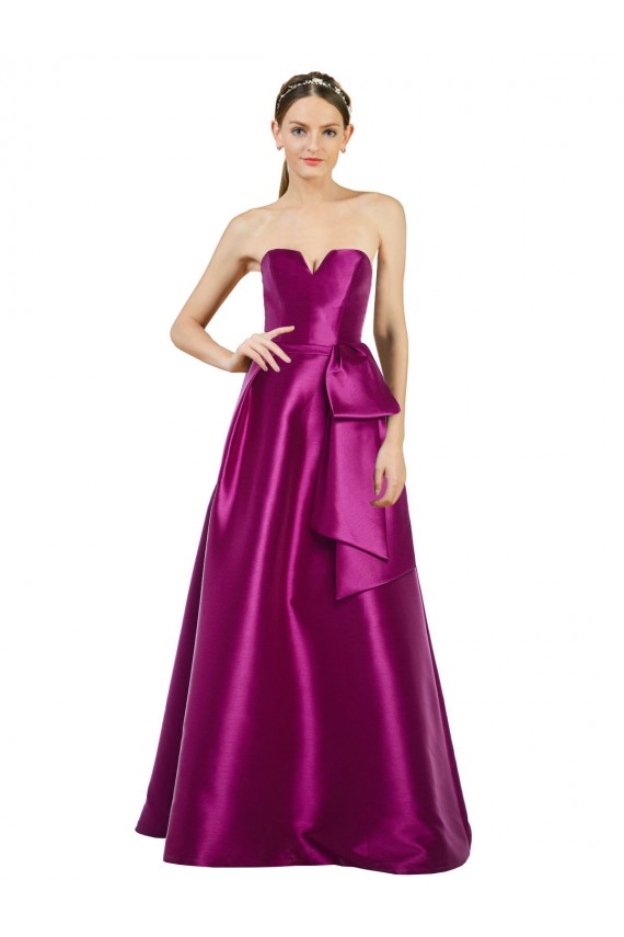 Merlot Linha A Decote V Cetim Longo Vestidos de Madrinha / Vestidos de Festa Outlet