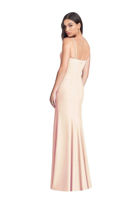 Nu Trombeta Alças finas Crepe Esticado Longo Vestidos de Madrinha / Vestidos de Festa Outlet