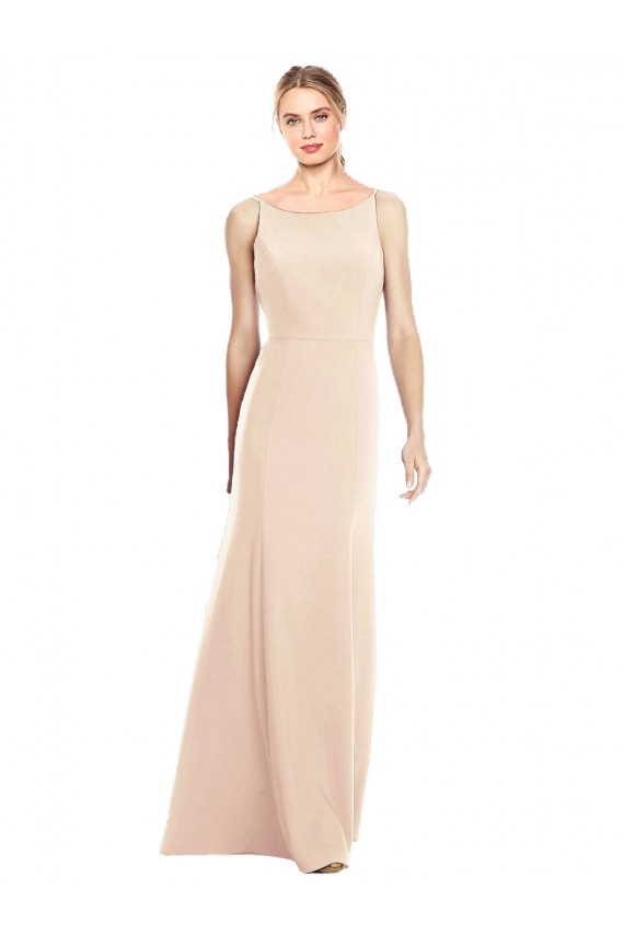 Nu Trombeta Barco Crepe Esticado Longo Vestidos de Madrinha / Vestidos de Festa Outlet
