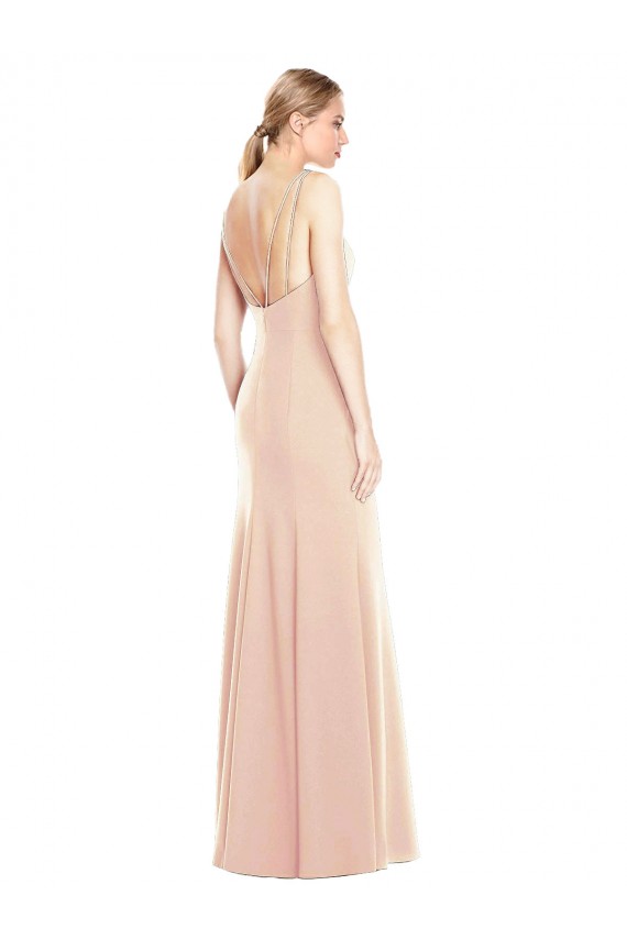 Nu Trombeta Barco Crepe Esticado Longo Vestidos de Madrinha / Vestidos de Festa Outlet