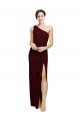 Ouro Borgonha Crepe Esticado Bainha Sem Mangas Um Ombro Longo Formais Vestidos de Madrinha / Vestidos de Noite / Vestidos de Festa Outlet