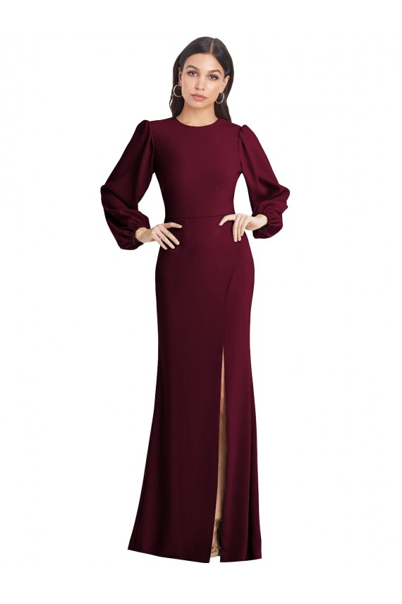 Ouro Borgonha Crepe Esticado Trombeta Abrir de volta Barco Longo Formais Vestidos de Madrinha / Vestidos de Noite / Vestidos de Festa Outlet