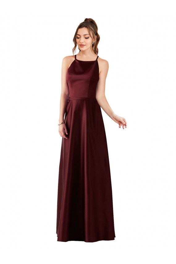 Ouro Borgonha Linha A Cabeçada Cetim Longo Vestidos de Madrinha / Vestidos de Festa Outlet