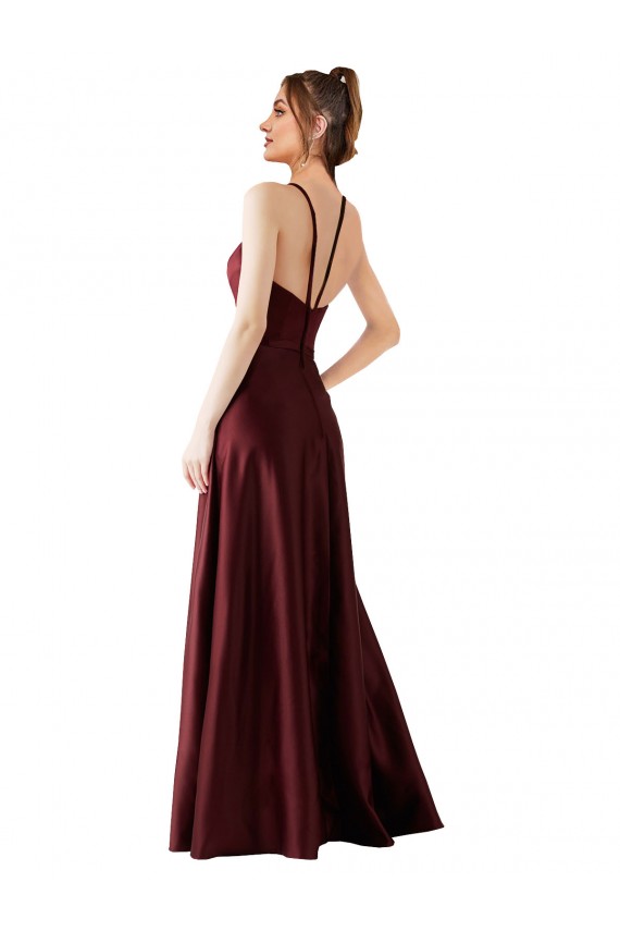 Ouro Borgonha Linha A Cabeçada Cetim Longo Vestidos de Madrinha / Vestidos de Festa Outlet
