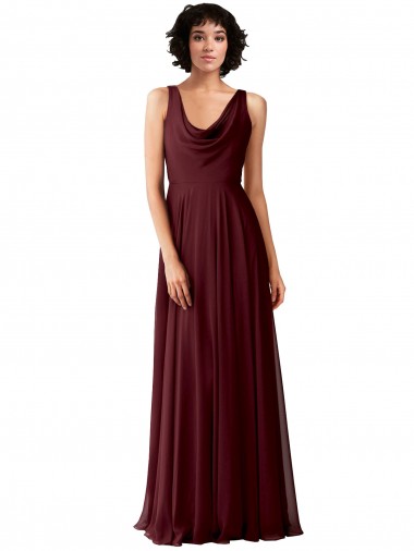 Ouro Borgonha Linha A Decote Capuz Chiffon Longo Vestidos de Madrinha Outlet