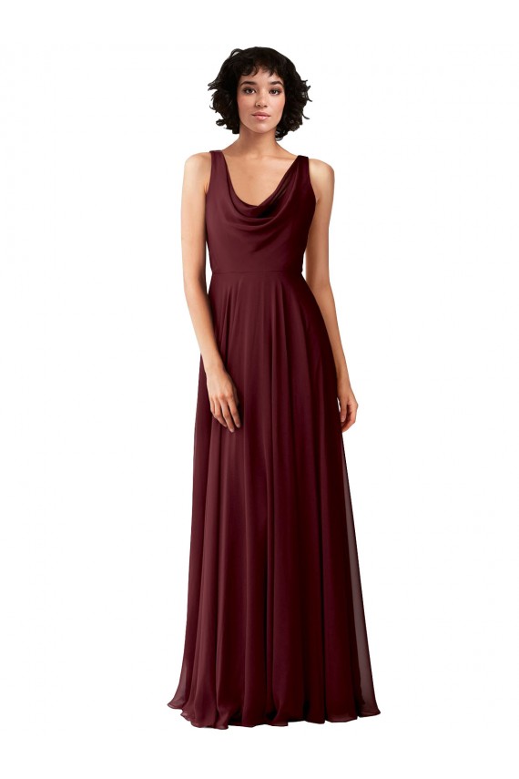 Ouro Borgonha Linha A Decote Capuz Chiffon Longo Vestidos de Madrinha Outlet