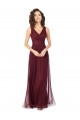 Ouro Borgonha Linha A Decote V Tule Longo Vestidos de Madrinha Outlet