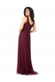 Ouro Borgonha Linha A Decote V Tule Longo Vestidos de Madrinha Outlet