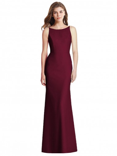 Ouro Borgonha Trombeta Barco Crepe Esticado Longo Vestidos de Madrinha Outlet