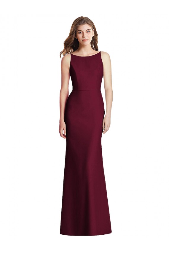 Ouro Borgonha Trombeta Barco Crepe Esticado Longo Vestidos de Madrinha Outlet
