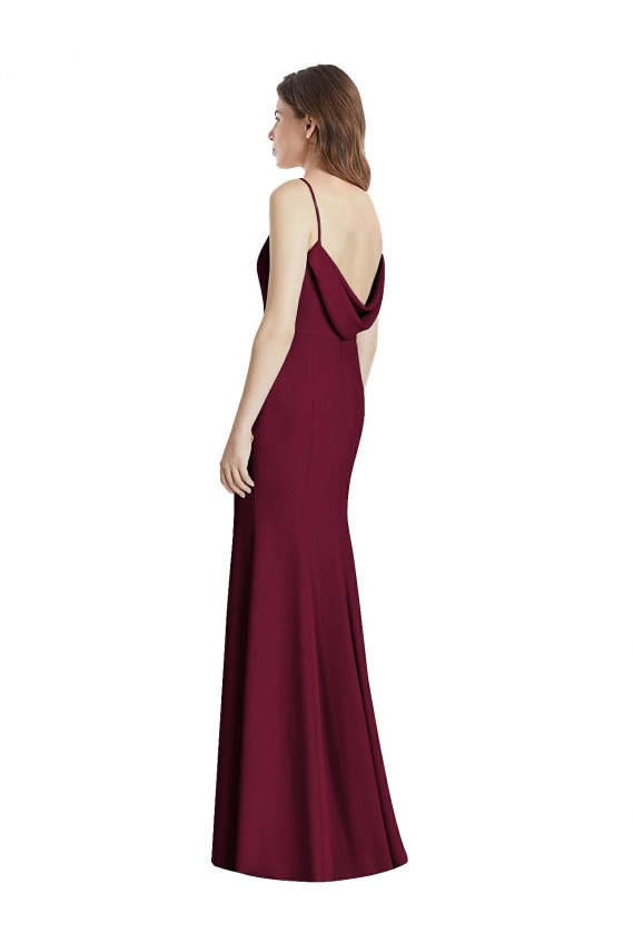 Ouro Borgonha Trombeta Barco Crepe Esticado Longo Vestidos de Madrinha Outlet