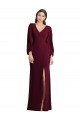 Ouro Borgonha Trombeta Decote V Crepe Esticado Longo Vestidos de Madrinha / Vestidos de Festa Outlet