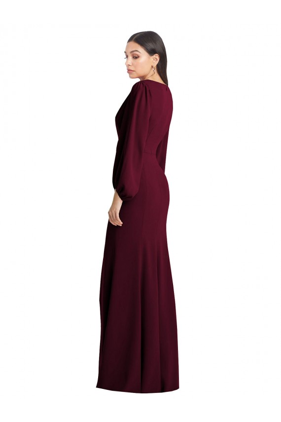 Ouro Borgonha Trombeta Decote V Crepe Esticado Longo Vestidos de Madrinha / Vestidos de Festa Outlet