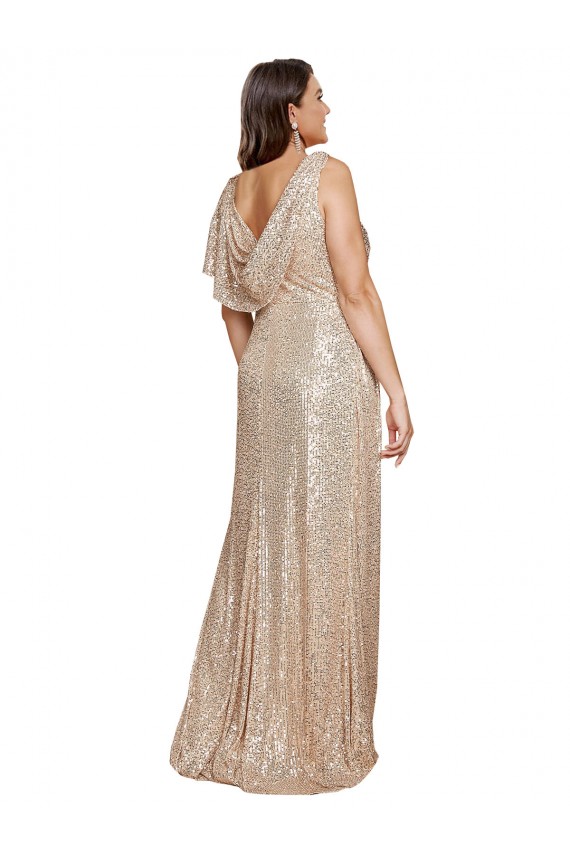 Ouro Lantejoulas Linha A Sem Mangas Decote V Longo Formais Vestidos de Madrinha / Vestidos de Noite / Vestidos de Festa Outlet