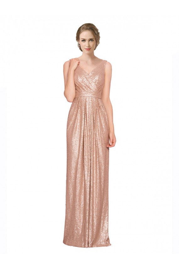 Ouro Rosa Lantejoulas Bainha Decote V Longo Formais Vestidos de Madrinha / Vestidos de Noite / Vestidos de Festa Outlet
