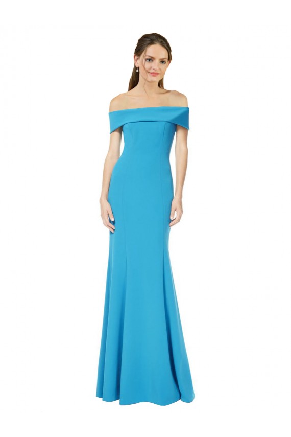 Pavão Azul Bainha Fora do Ombro Crepe Esticado Longo Formais Vestidos de Madrinha / Vestidos de Festa Outlet