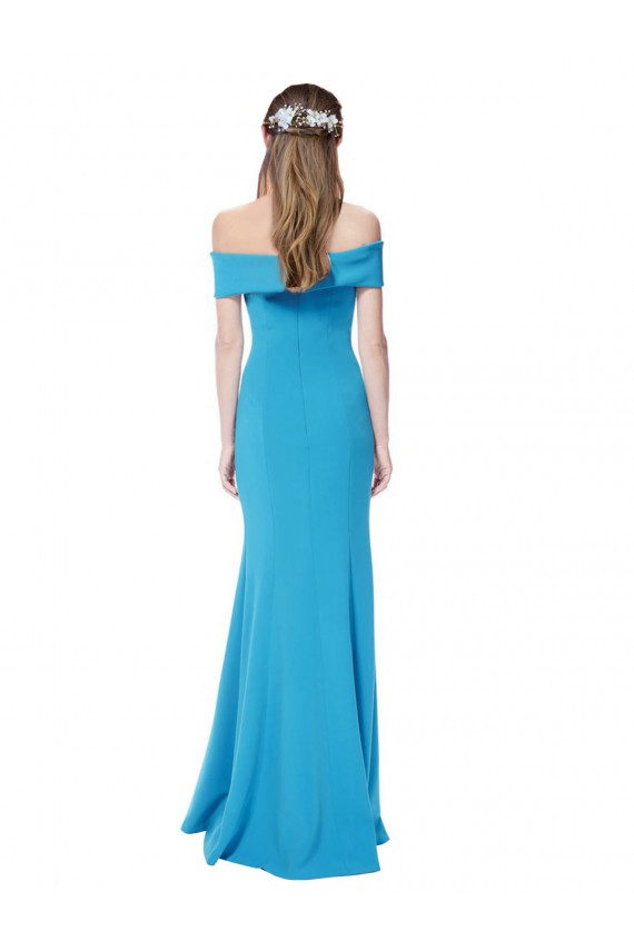 Pavão Azul Bainha Fora do Ombro Crepe Esticado Longo Formais Vestidos de Madrinha / Vestidos de Festa Outlet
