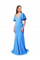 Pavão Azul Sereia Decote V Comboio Varredela Crepe Esticado Longo Vestidos de Madrinha / Vestidos de Festa Outlet