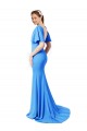 Pavão Azul Sereia Decote V Comboio Varredela Crepe Esticado Longo Vestidos de Madrinha / Vestidos de Festa Outlet