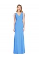 Pavão Azul Trombeta Decote V Crepe Esticado Longo Vestidos de Madrinha / Vestidos de Festa Outlet