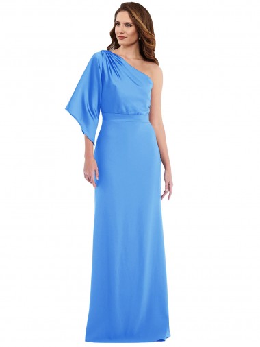 Pavão Azul Trombeta Um Ombro Crepe Esticado Longo Vestidos de Madrinha / Vestidos de Festa Outlet