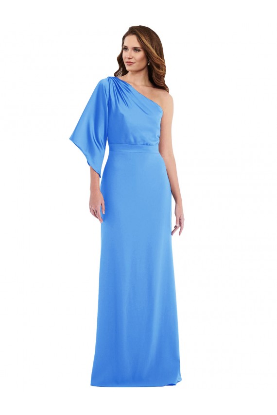 Pavão Azul Trombeta Um Ombro Crepe Esticado Longo Vestidos de Madrinha / Vestidos de Festa Outlet
